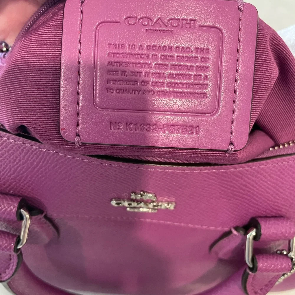 Coach Purple Mini Bennett Satchel with Textured Leather Finish New With COA - Picture 9 of 10